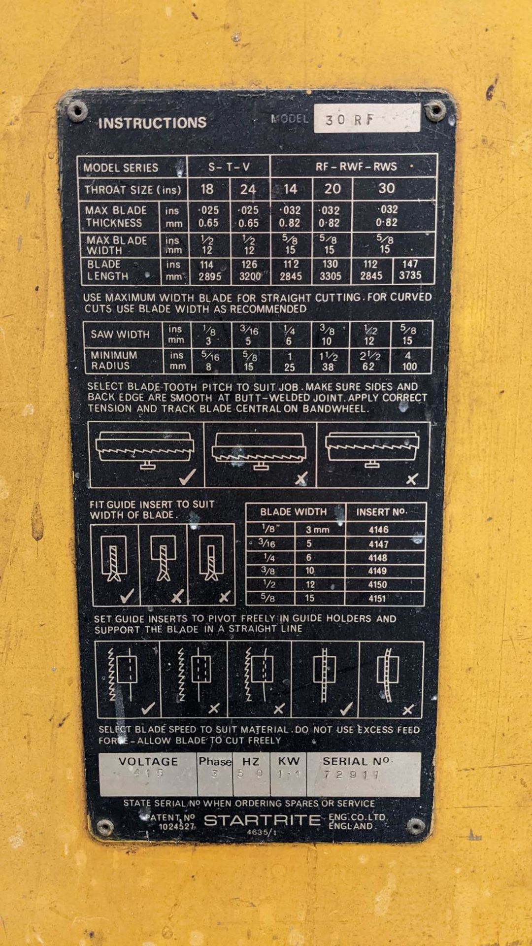 Startrite 30RF vertical bandsaw - Image 4 of 5