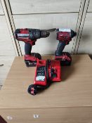 Milwaukee drill, impact driver with batteries and charger