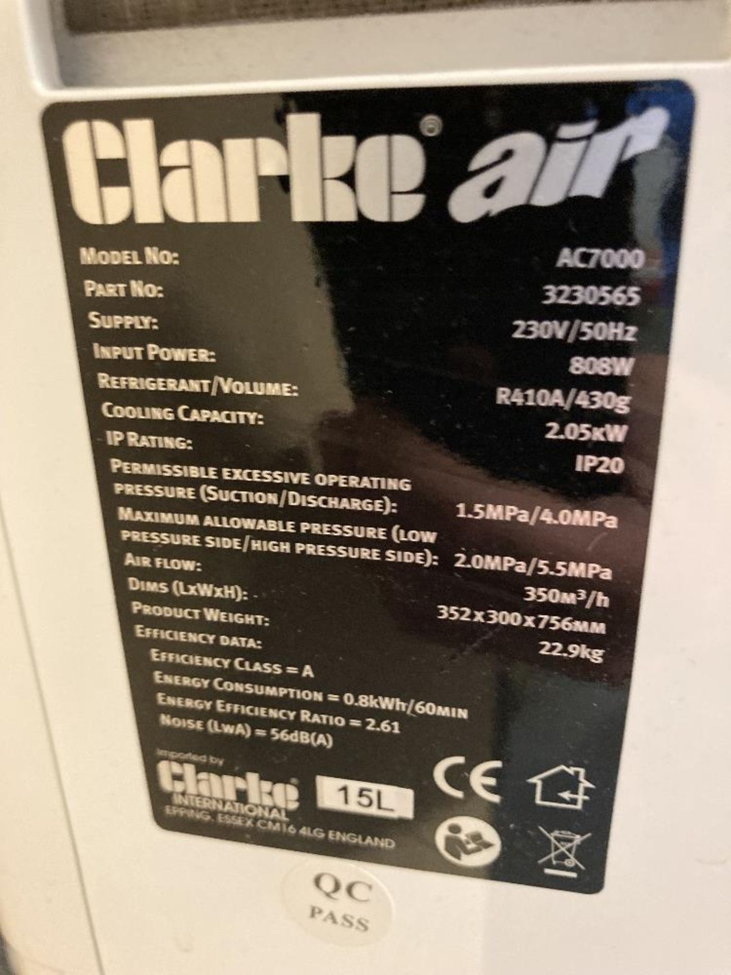 Clarke Air AC7000 Mobile Air Conditioning Unit - Image 5 of 6