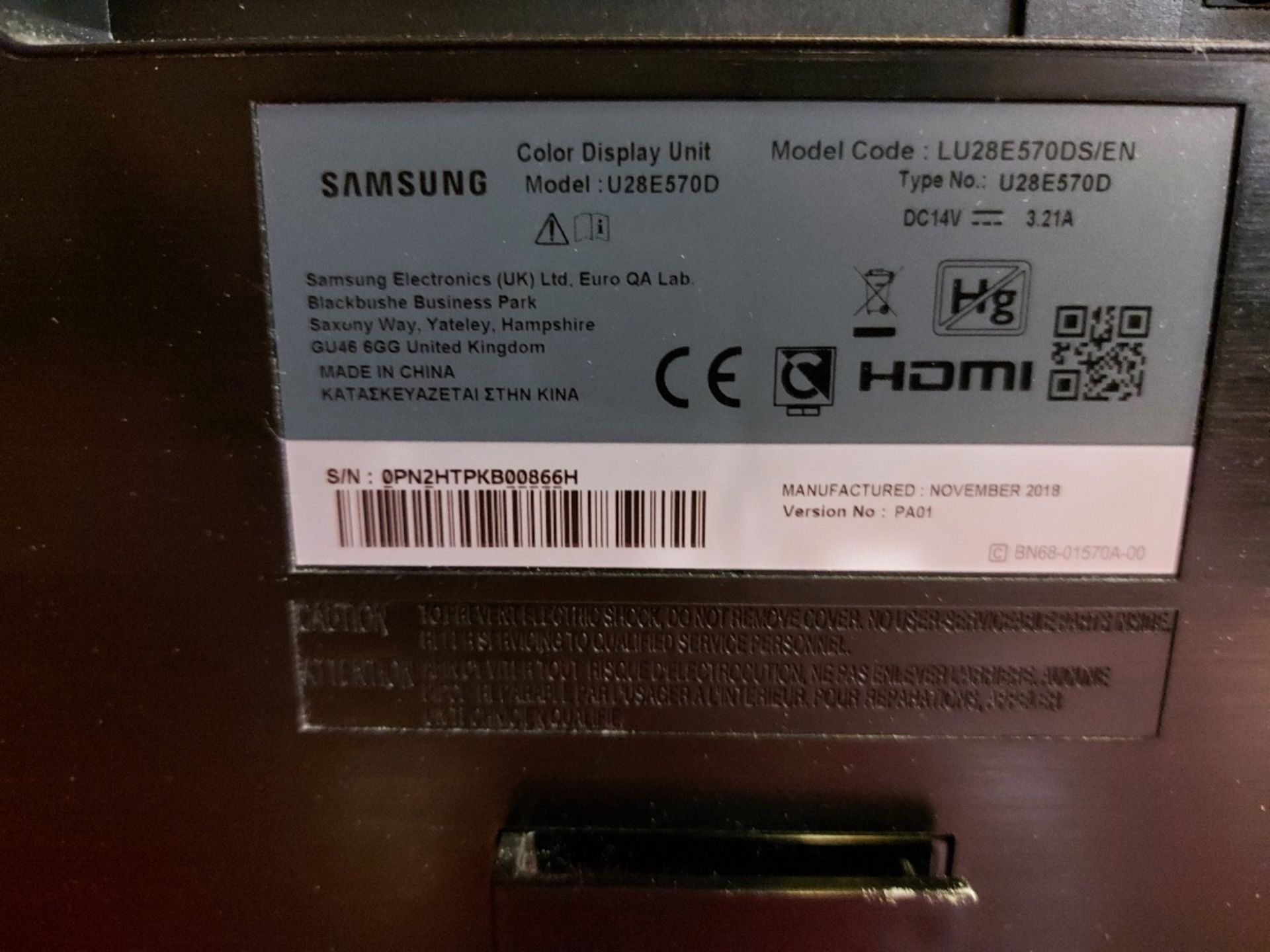 Samsung U28E570D Color Display Unit - Image 3 of 3