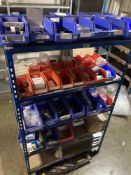 Contents of store room to include 7 bays parts racking, desk and small quantity of motor spares