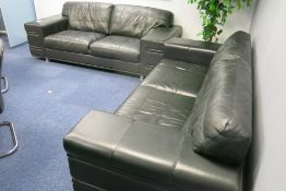 (2) Black Leatherette 3-Seater Sofas