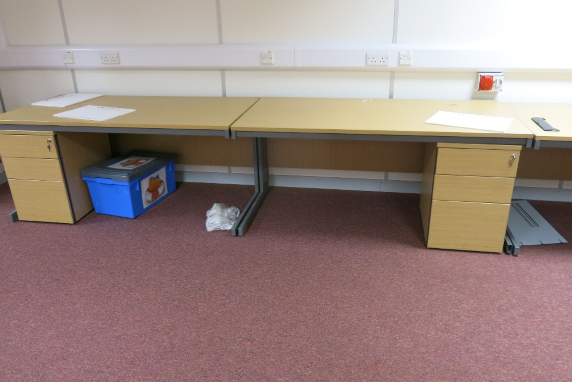 (10) Light Oak Veneer Rectangular Office Desks With Three Drawer Pedestals - Image 4 of 4