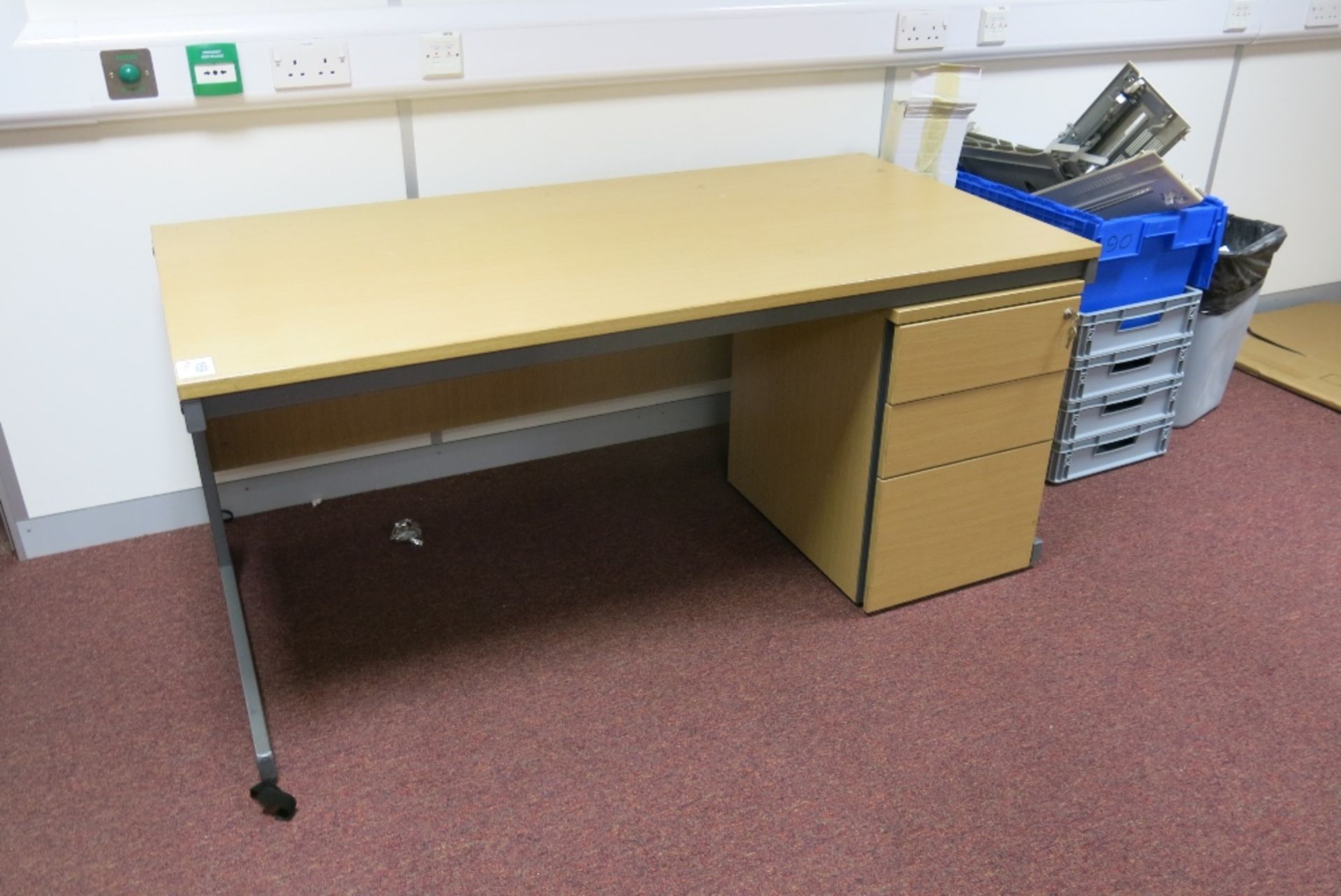 (10) Light Oak Veneer Rectangular Office Desks With Three Drawer Pedestals - Image 2 of 4