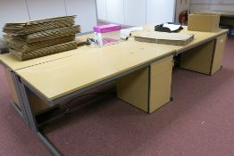 (10) Light Oak Veneer Rectangular Office Desks With Three Drawer Pedestals