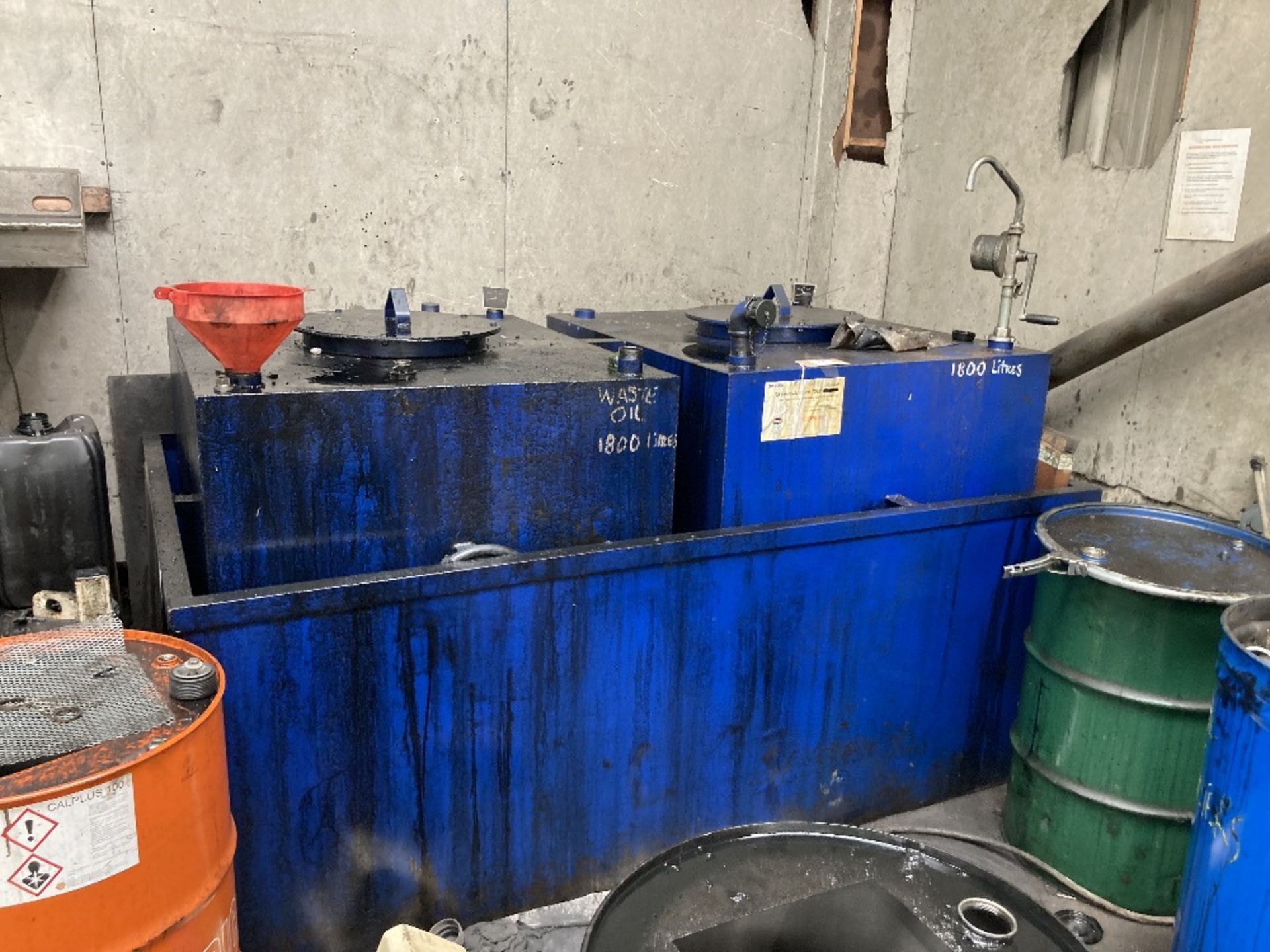 Bunded Oil Tank c/w (2) 1,800 litrre Tanks & Hand Pump