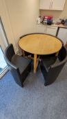 Wooden Circular Table with (4) Faux Leather Chairs