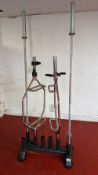 (2) Physical Performance Barbells and (2) Trap Bars with Storage Frame