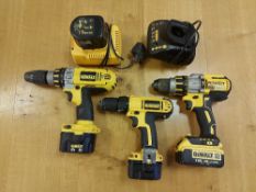 (3) DeWalt Cordless Drills with (2) Chargers