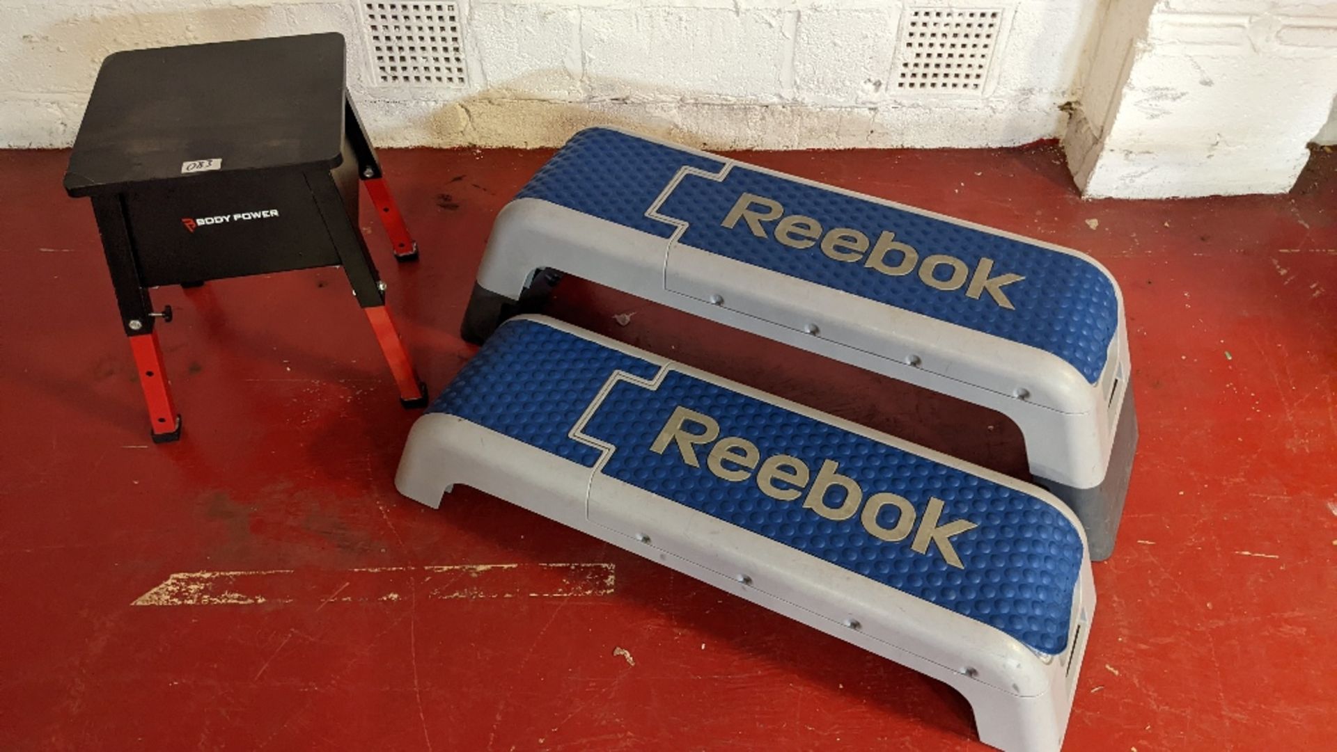 (2) Reebok Steps and (1) Body Power Step Platform
