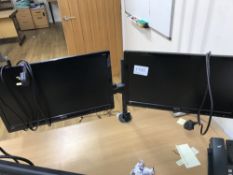 (2) Benq Computer Monitors With (1) Dual Monitor Stand With Table Clamp
