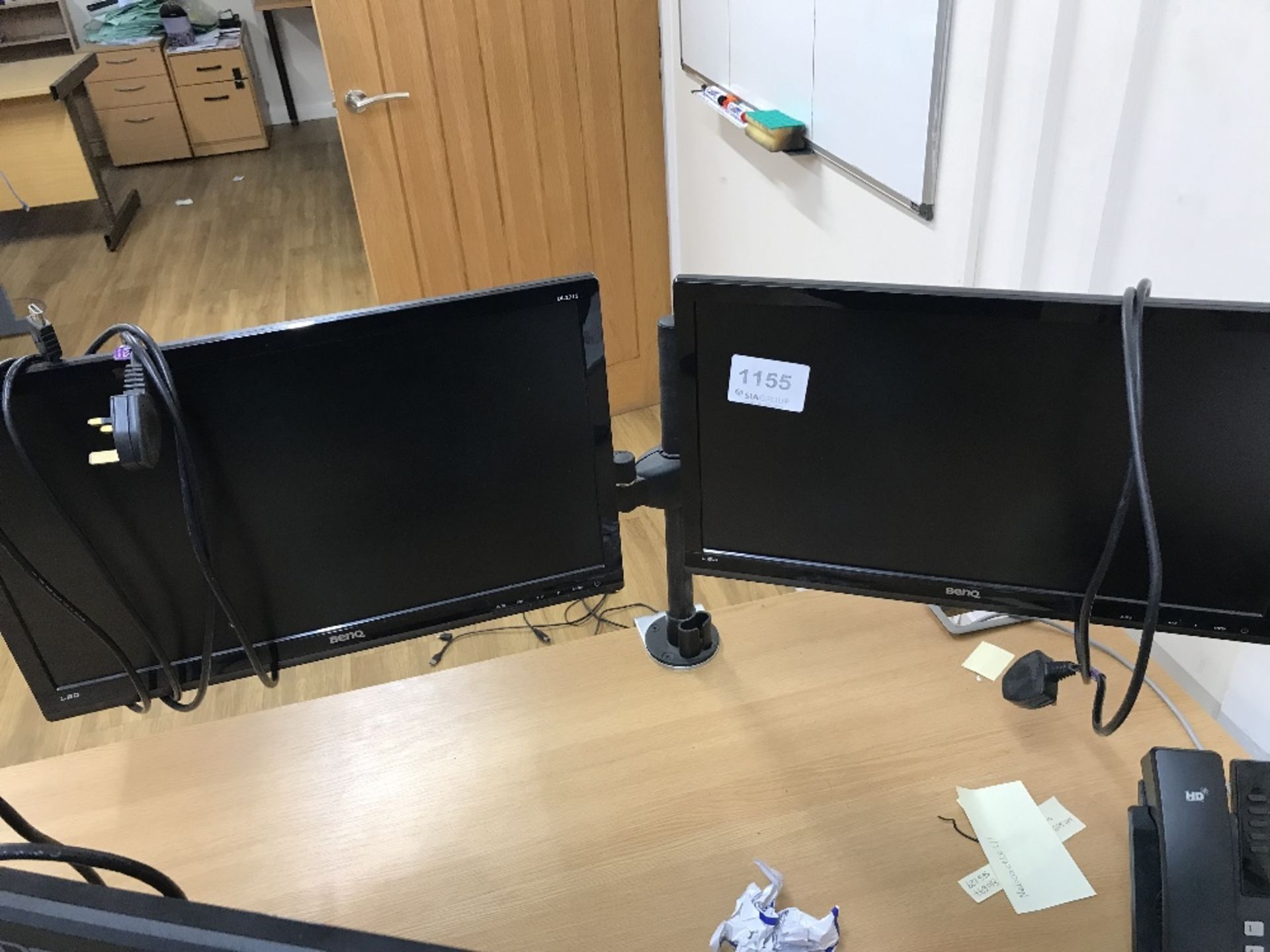 (2) Benq Computer Monitors With (1) Dual Monitor Stand With Table Clamp