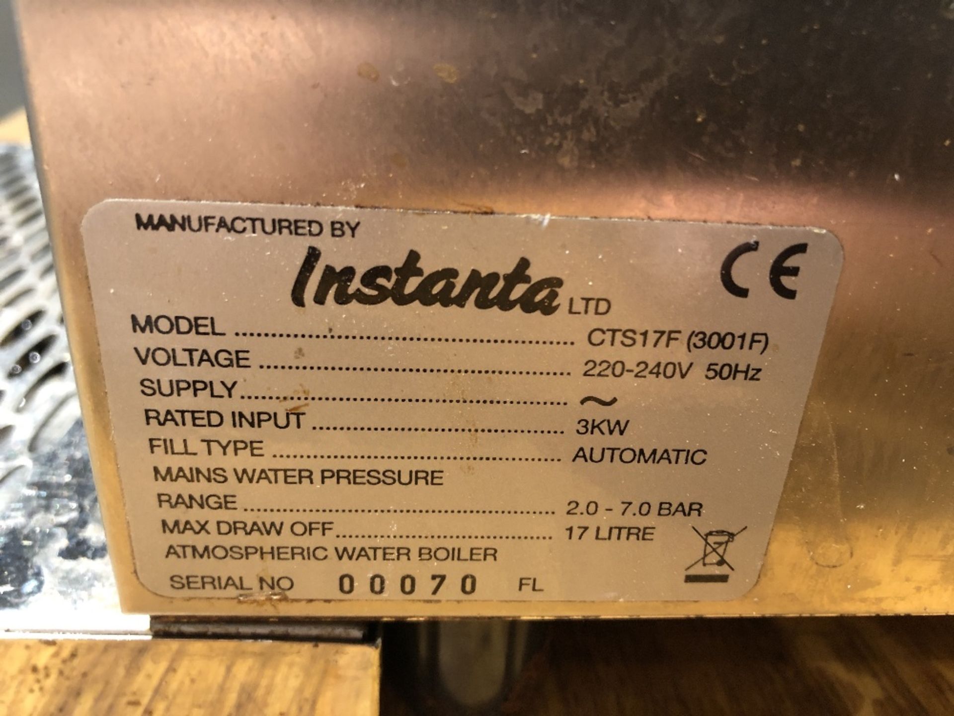 Instanta Sureflow CTS17F(3001F) 17Ltr Stainless Steel Automatic Water Boiler - Image 3 of 3
