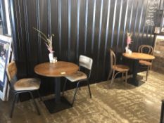 (2) Circular Wooden / Steel Base Cafe Tables with (4) Chairs