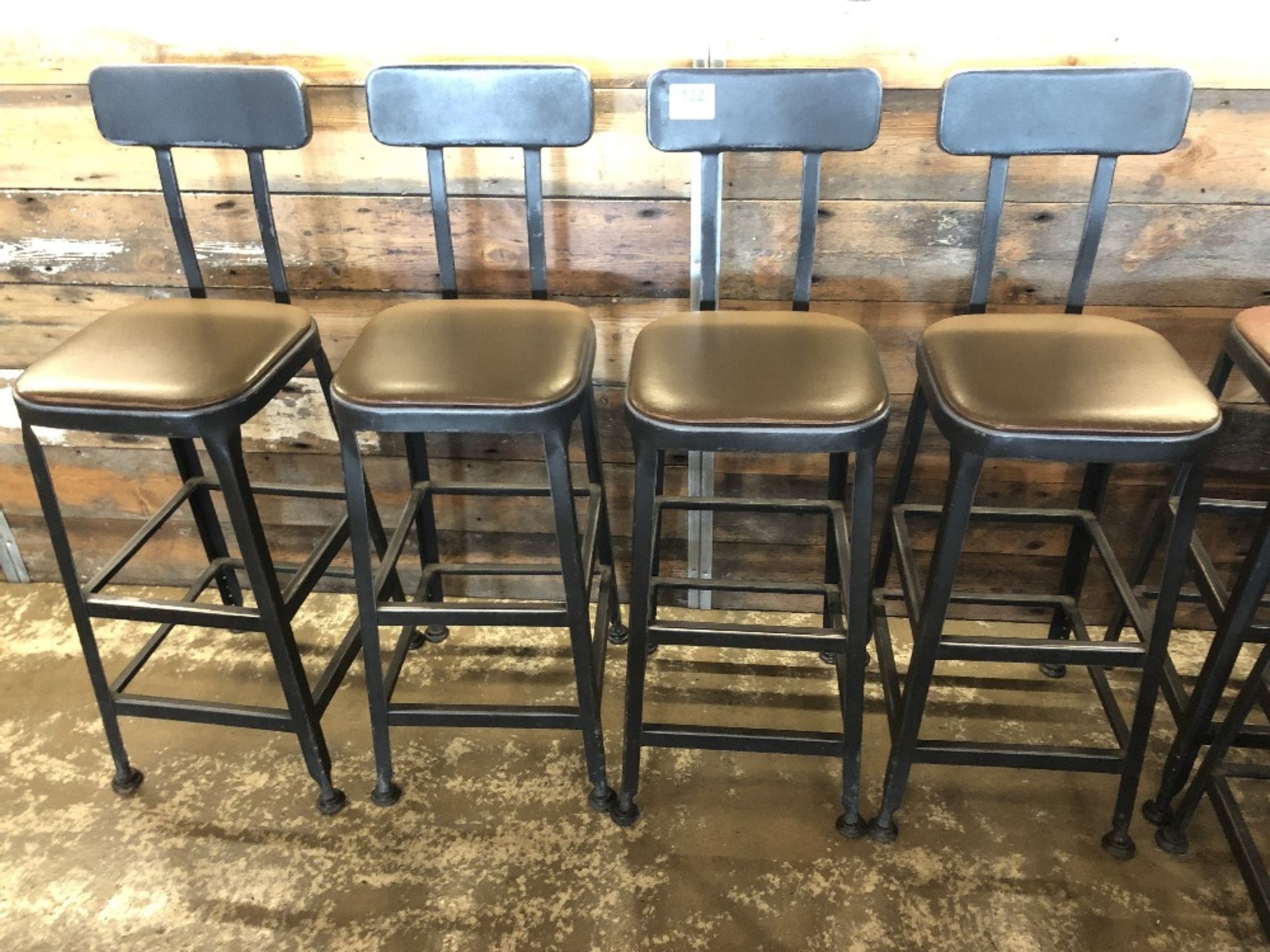 (4) High Backed Steel Framed / Leather Seat Bar Stools
