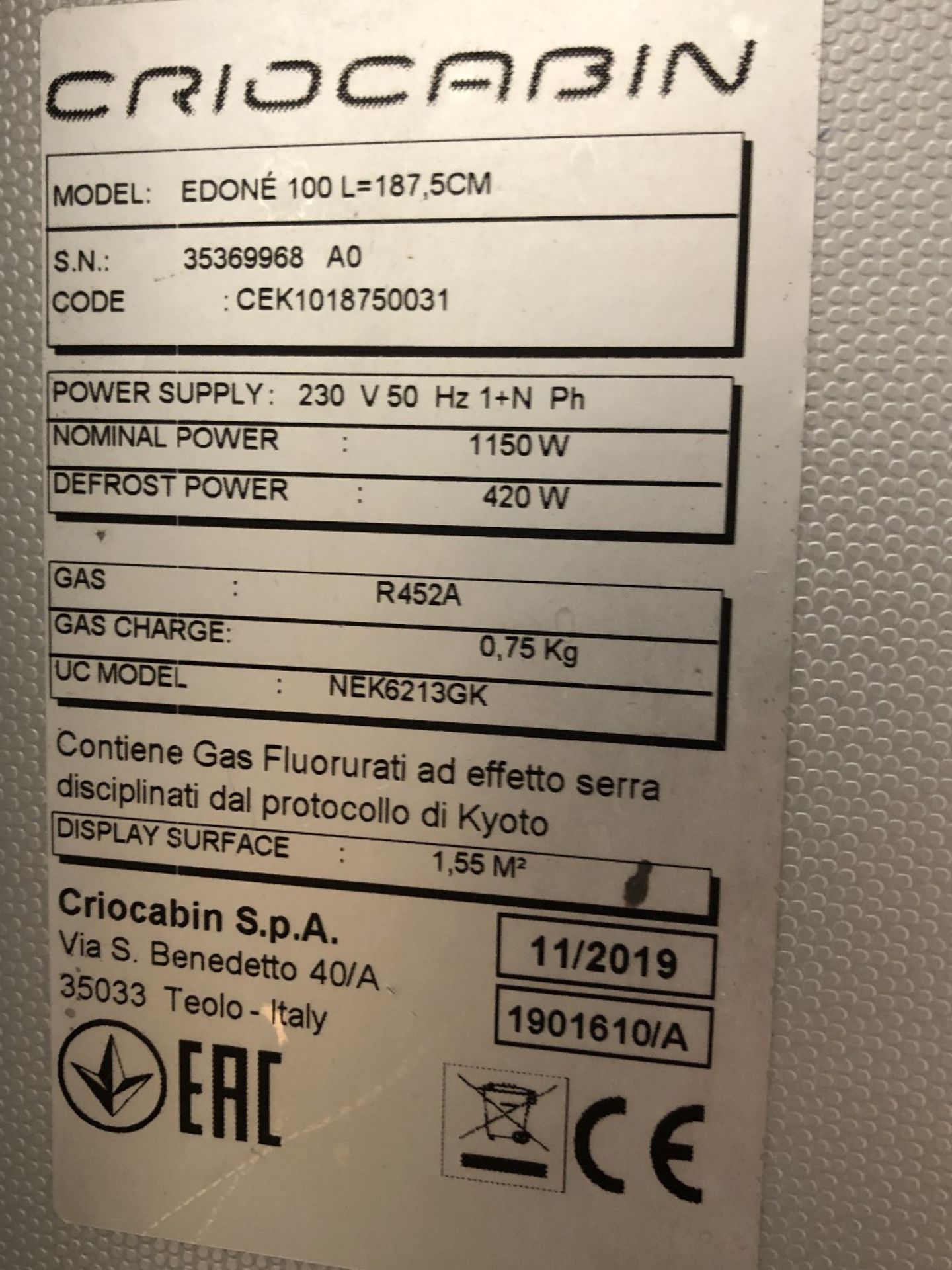 Criocabin Edone 100 Serve Over Counter Refrigerator - Bild 6 aus 6