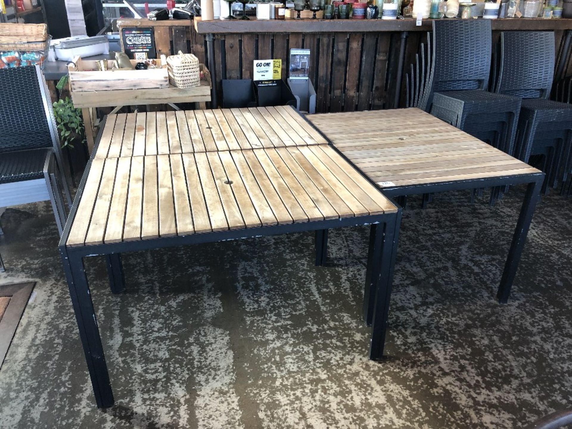 (3) Outdoor Wooden Slatted / Steel Base Rectangular Tables