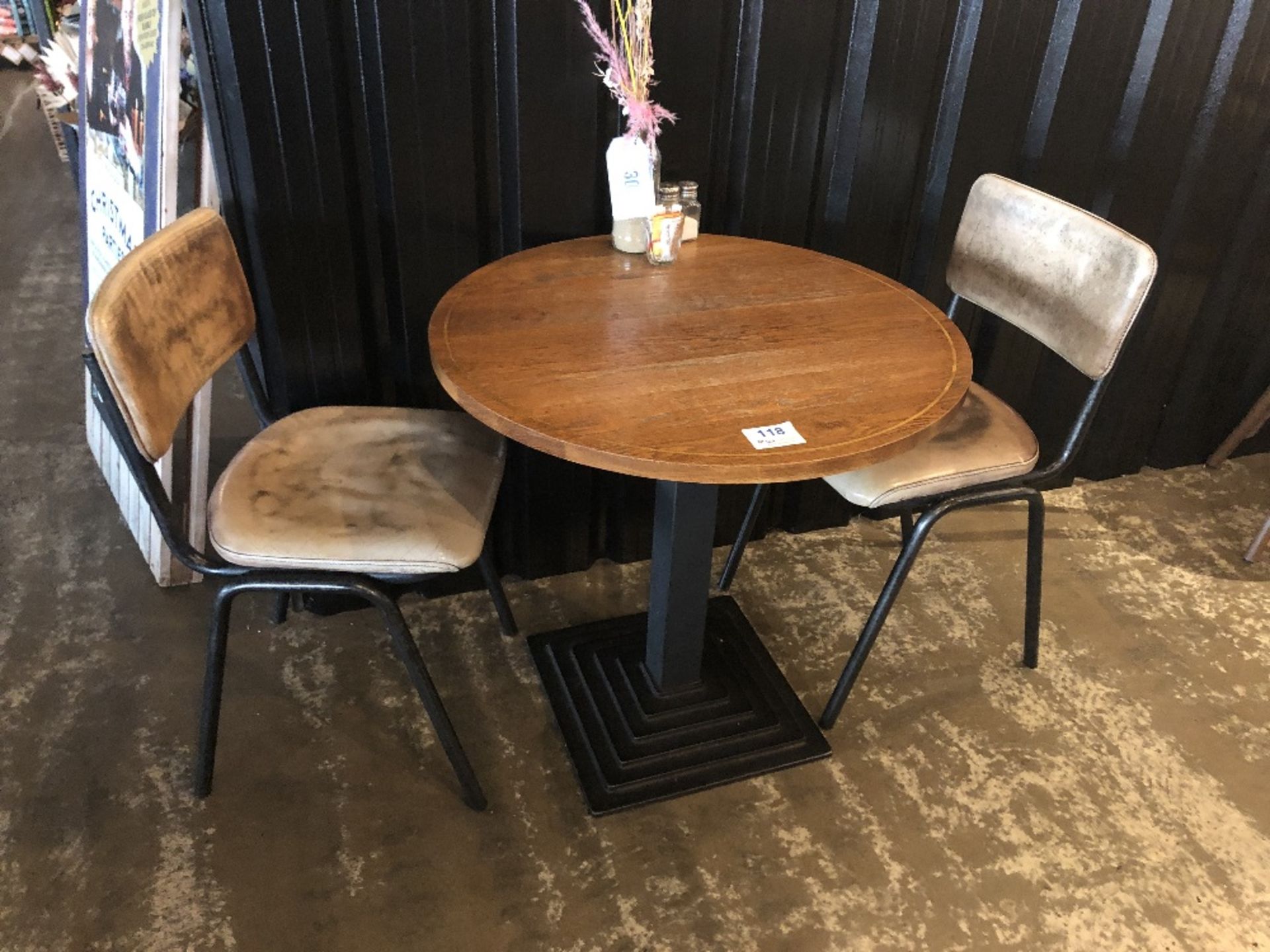 (2) Circular Wooden / Steel Base Cafe Tables with (4) Chairs - Image 2 of 3