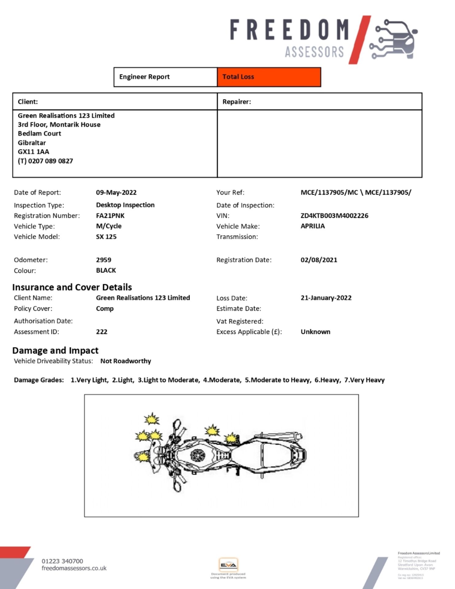 FA21 PNK APRILIA SX 125 Motorcycle - Image 9 of 22