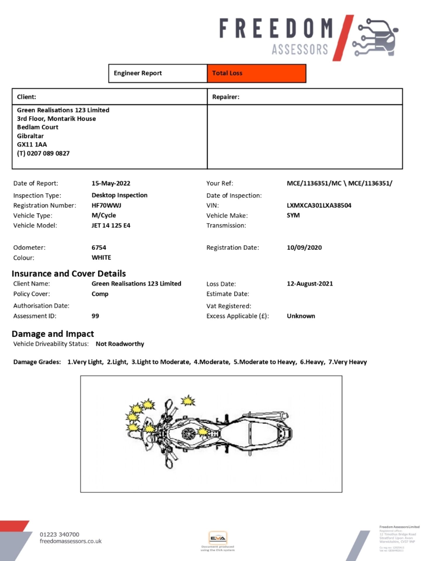 HF70 WWJ SYM JET 14 125 E4 Motorcycle - Image 12 of 24