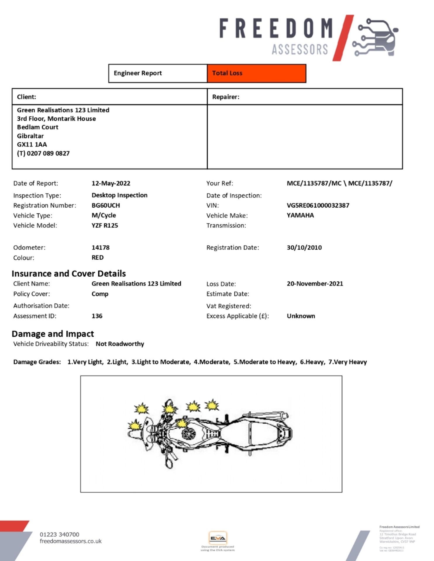 BG60 UCH Yamaha YZF R125 Motorcycle - Image 23 of 25