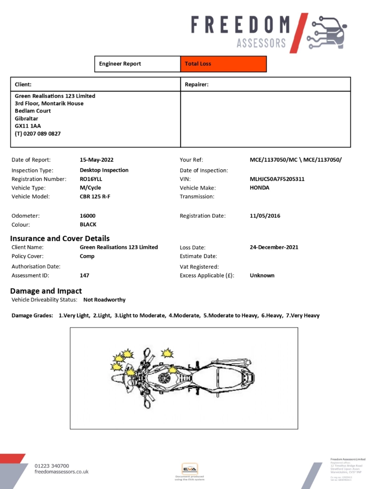 RO16 YLL Honda CBR 125RF Motorcycle - Image 13 of 31