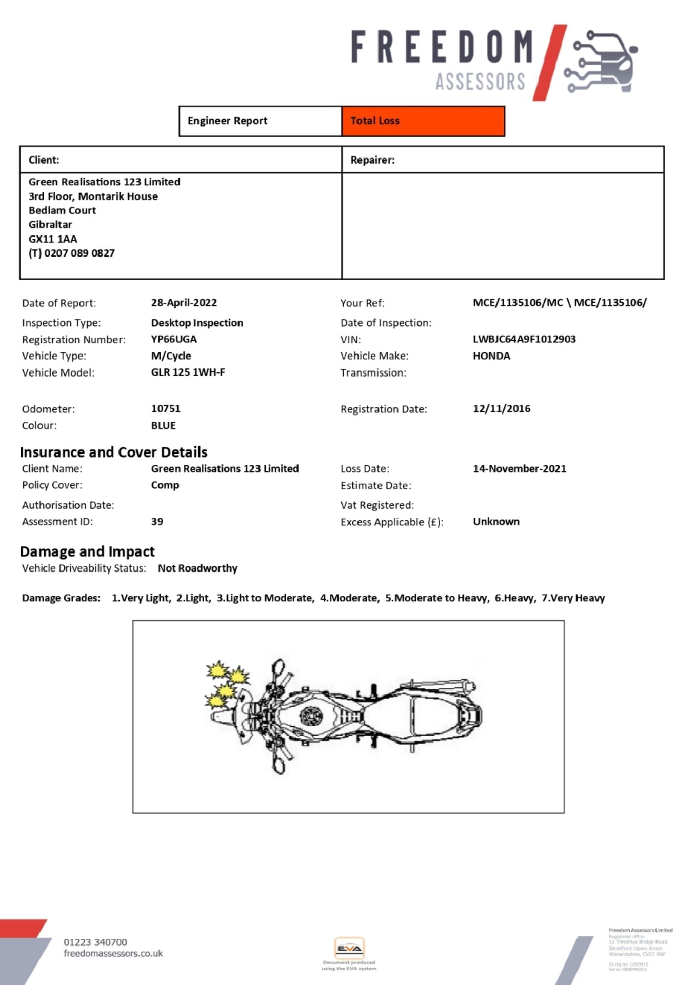 YP66 UGA Honda GLR 125 1WH-F Motorcycle - Bild 15 aus 21