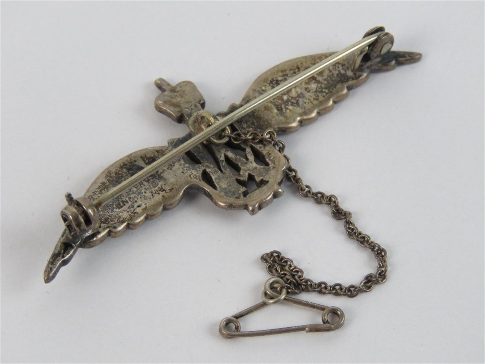 WWII Silver and Marcasite RAF 'Wings' Sweetheart Brooch - Image 2 of 4