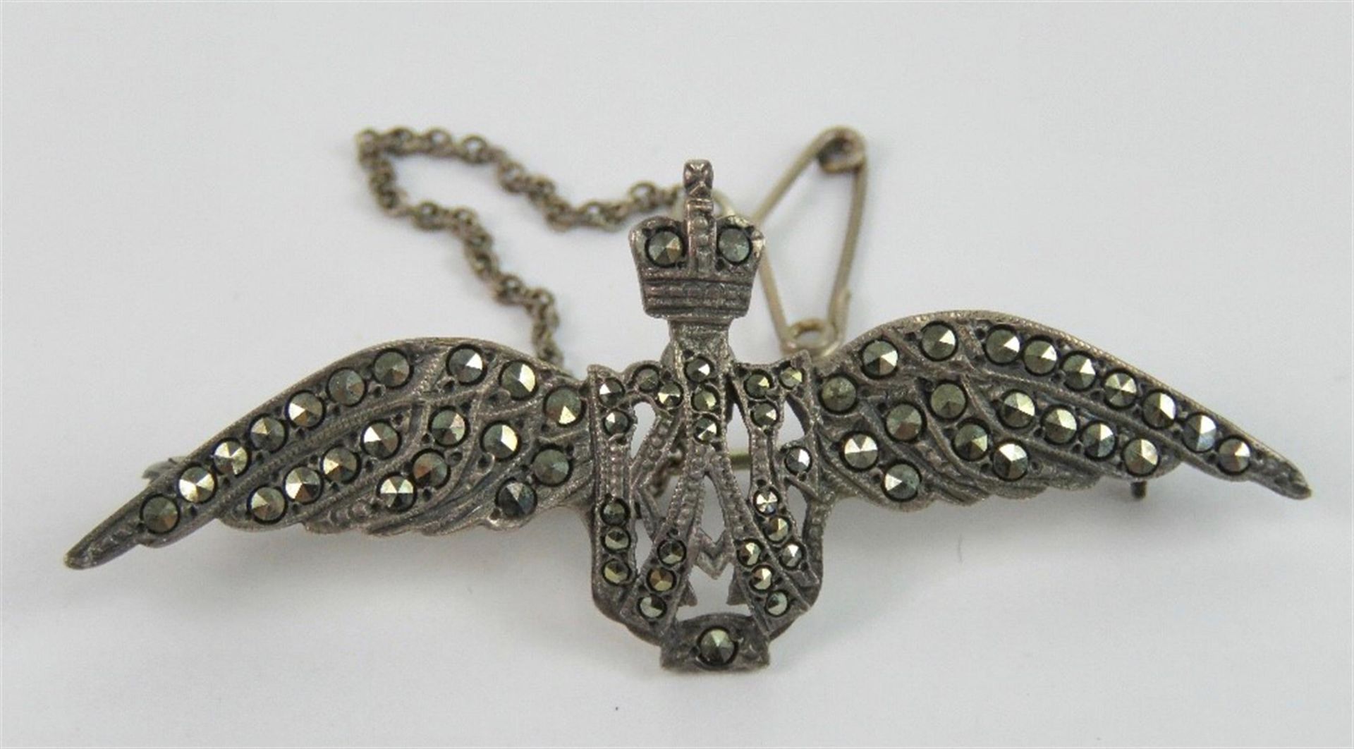 WWII Silver and Marcasite RAF 'Wings' Sweetheart Brooch