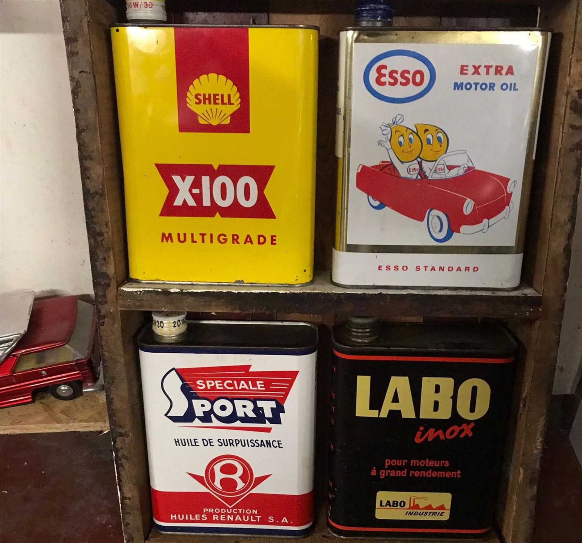 A Display of New Old Stock European Oil Cans