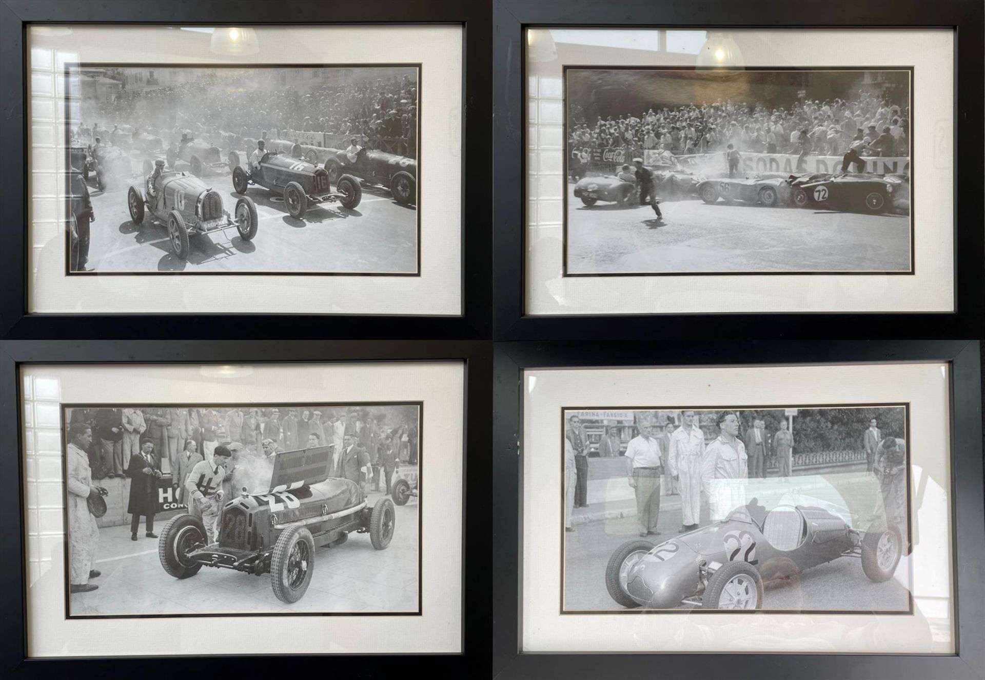 Historic Motorsport. Four B/W Framed Photographs
