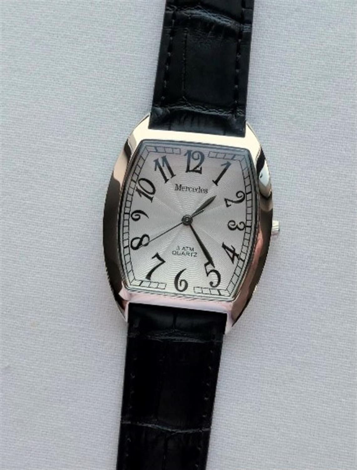 A superb and rare Mercedes Benz Art Deco style tonneau-case 'his or hers' wristwatch C2010. - Image 6 of 10