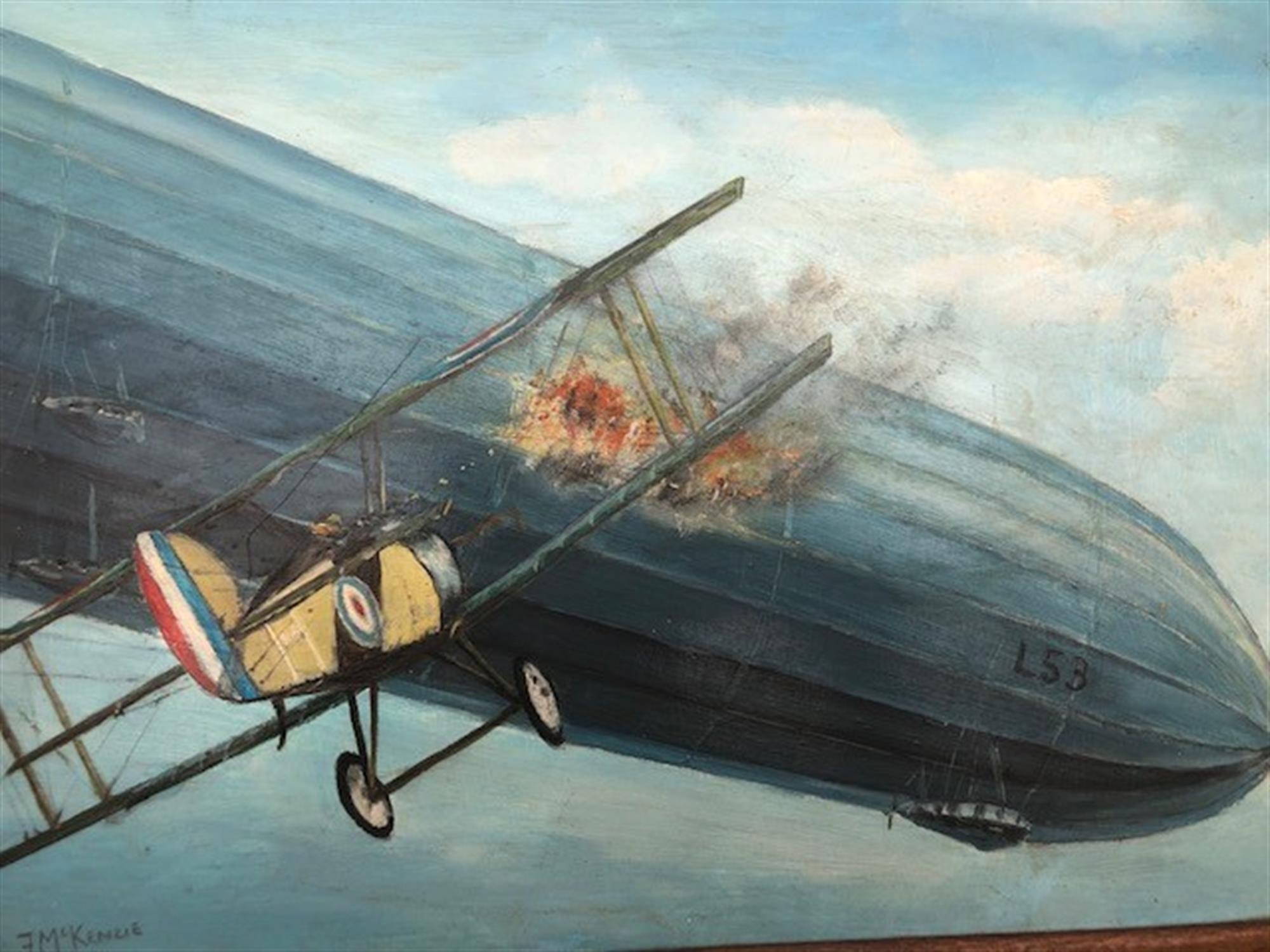 Sopwith Camel biplane attacking the WWI Zeppelin Airship L53. - Image 3 of 5