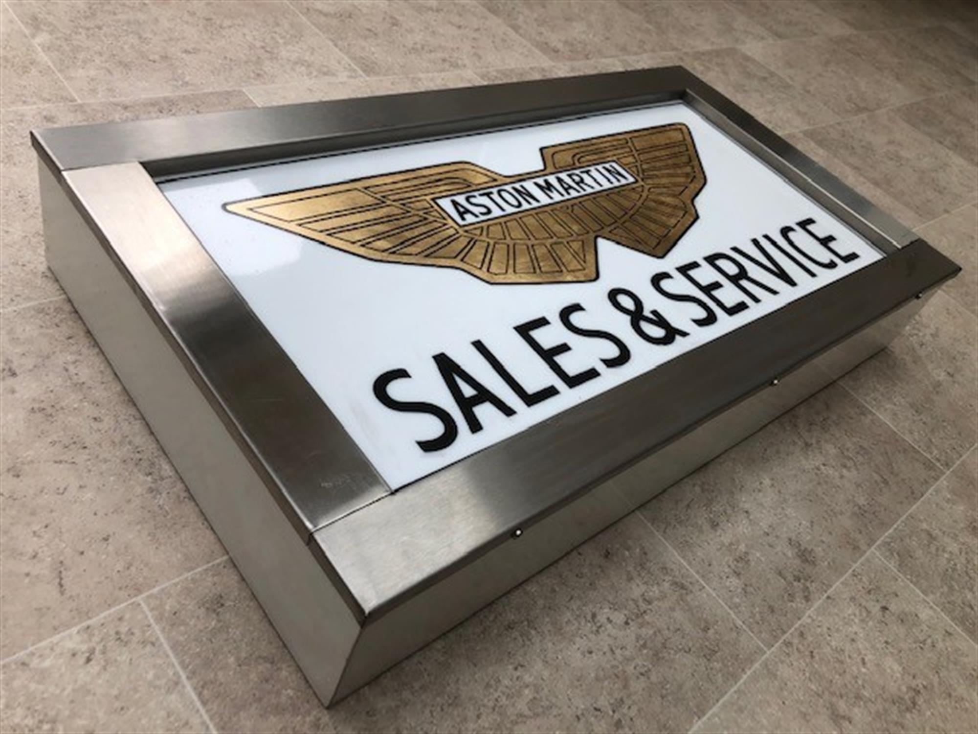 A rare sign-written Aston Martin 'Sales & Service' Dealership-Type Advertising Back-Lit Box Sign. - Image 3 of 4
