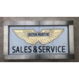 A rare sign-written Aston Martin 'Sales & Service' Dealership-Type Advertising Back-Lit Box Sign.
