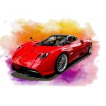 Pagani Huayara framed watercolour by Phillip Dutton-White