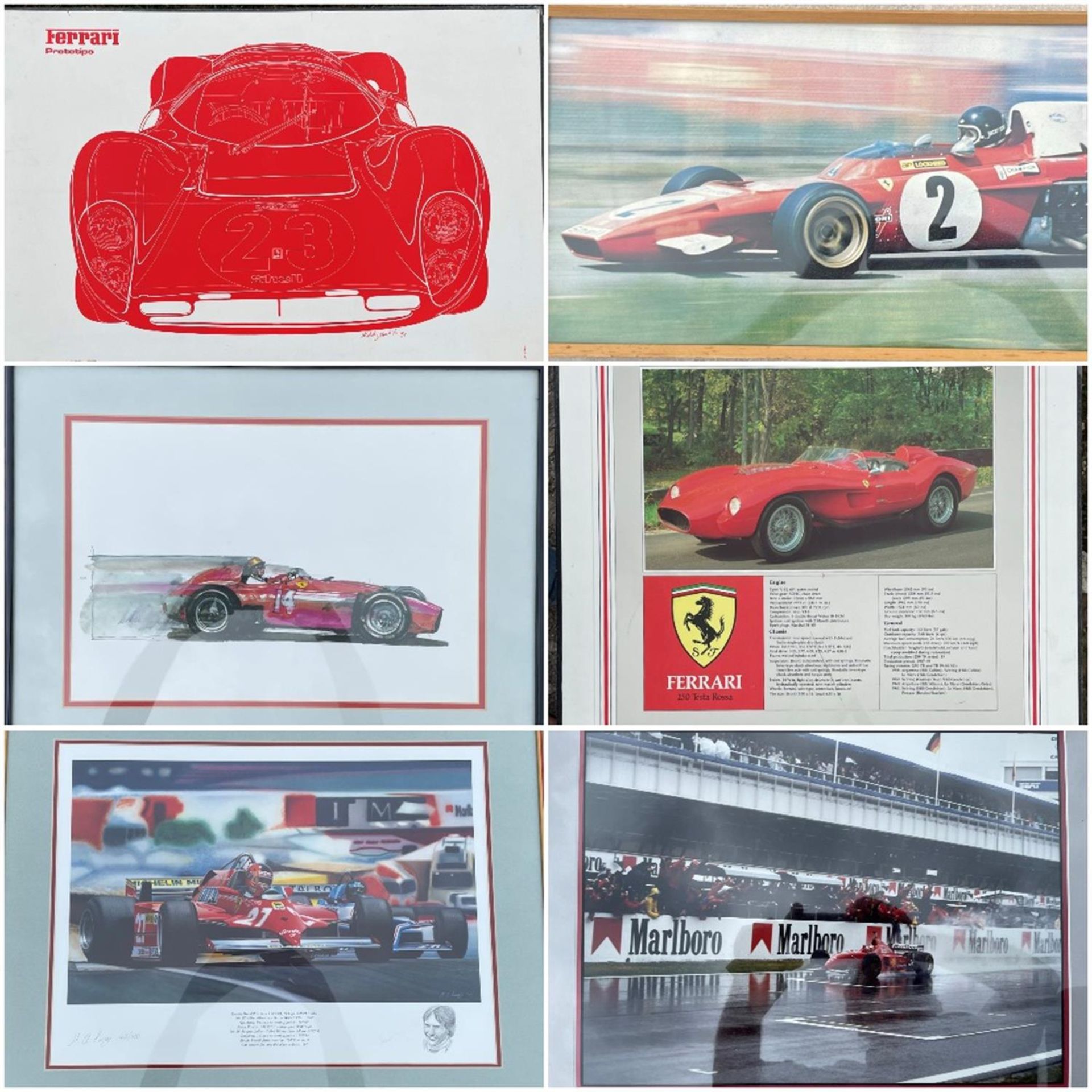 Six Assorted Racing Ferrari Prints