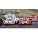 A large and impressive stretch canvas 'Ferrari versus Porsche 1970'