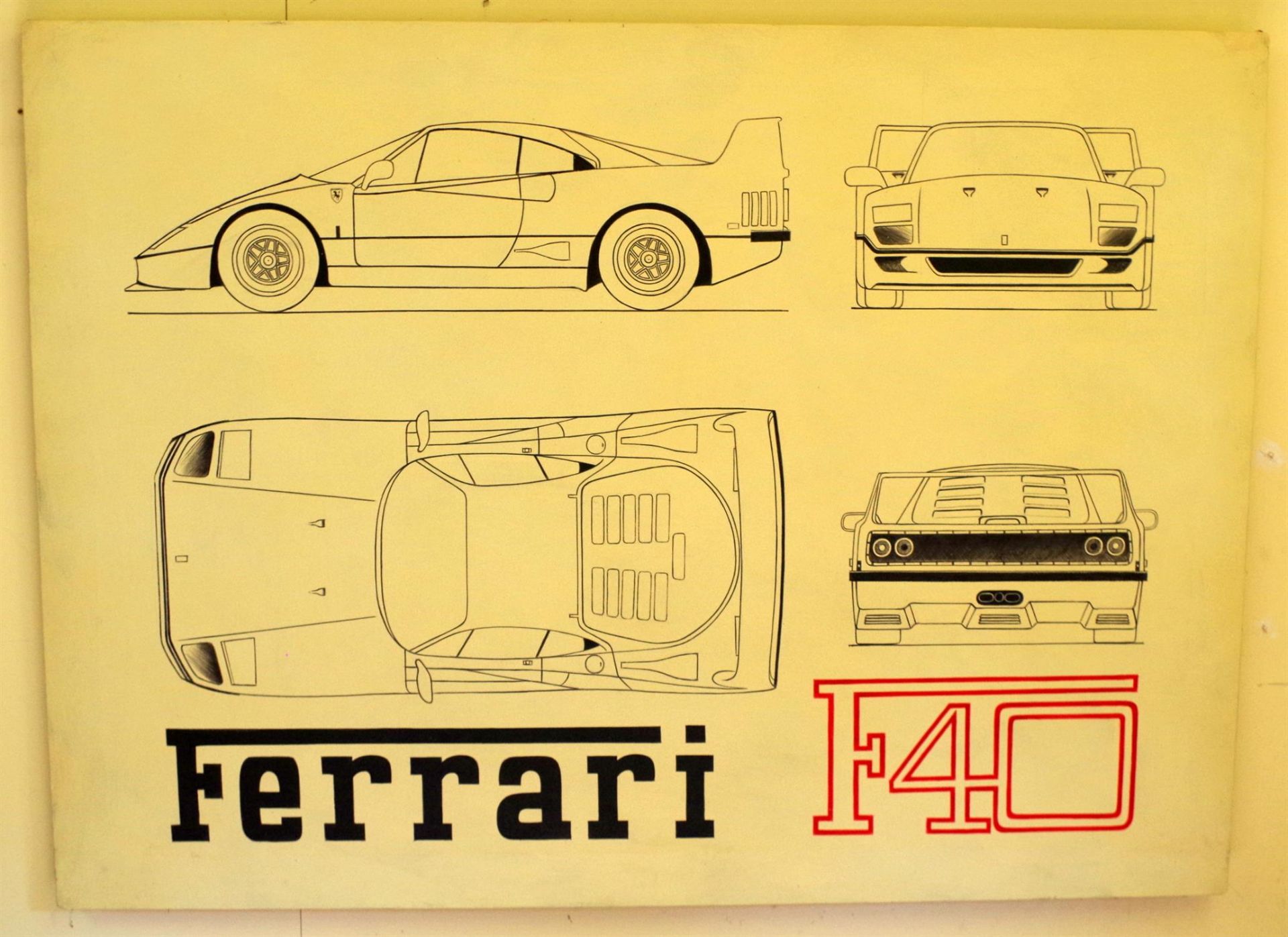 Ferarri F40 Hand Painted Acrylic on Canvas Graphic Illustration