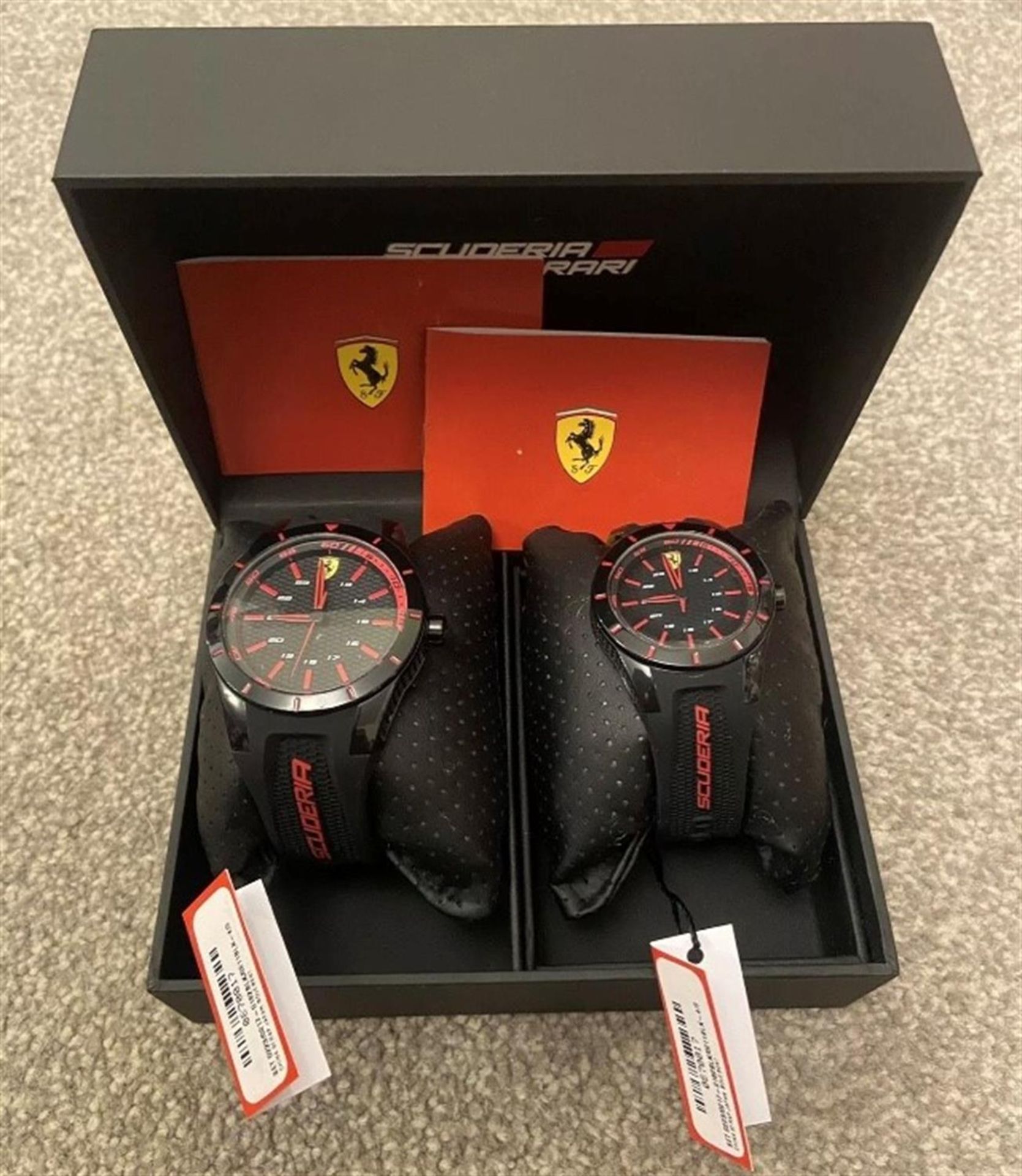 A rare boxed pair of 'His & Hers' Scuderia Ferrari Sports watches