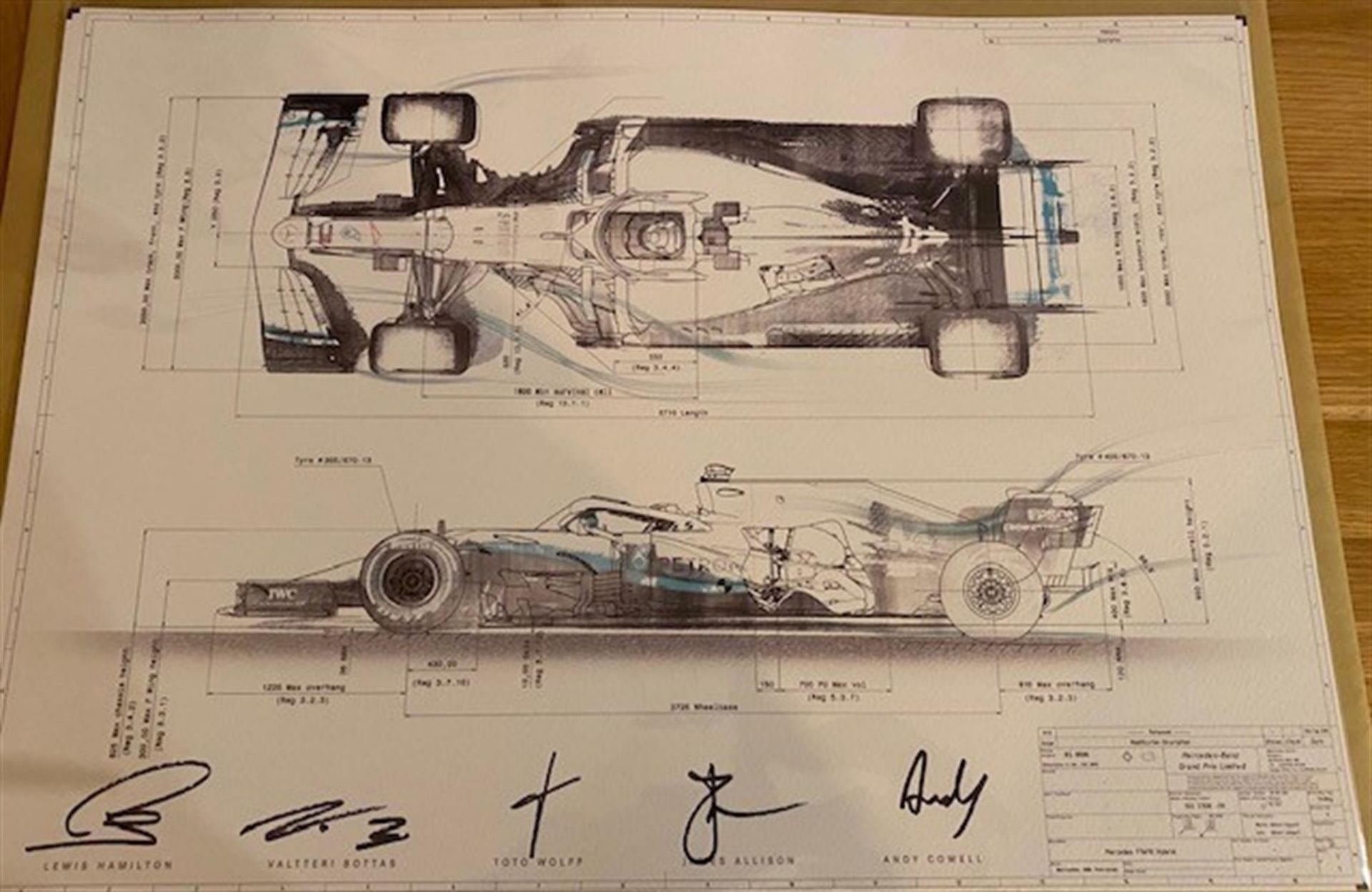 Charity Lot: Signed Mercedes Petronas Technical Drawing and '44' Cap - Image 2 of 5