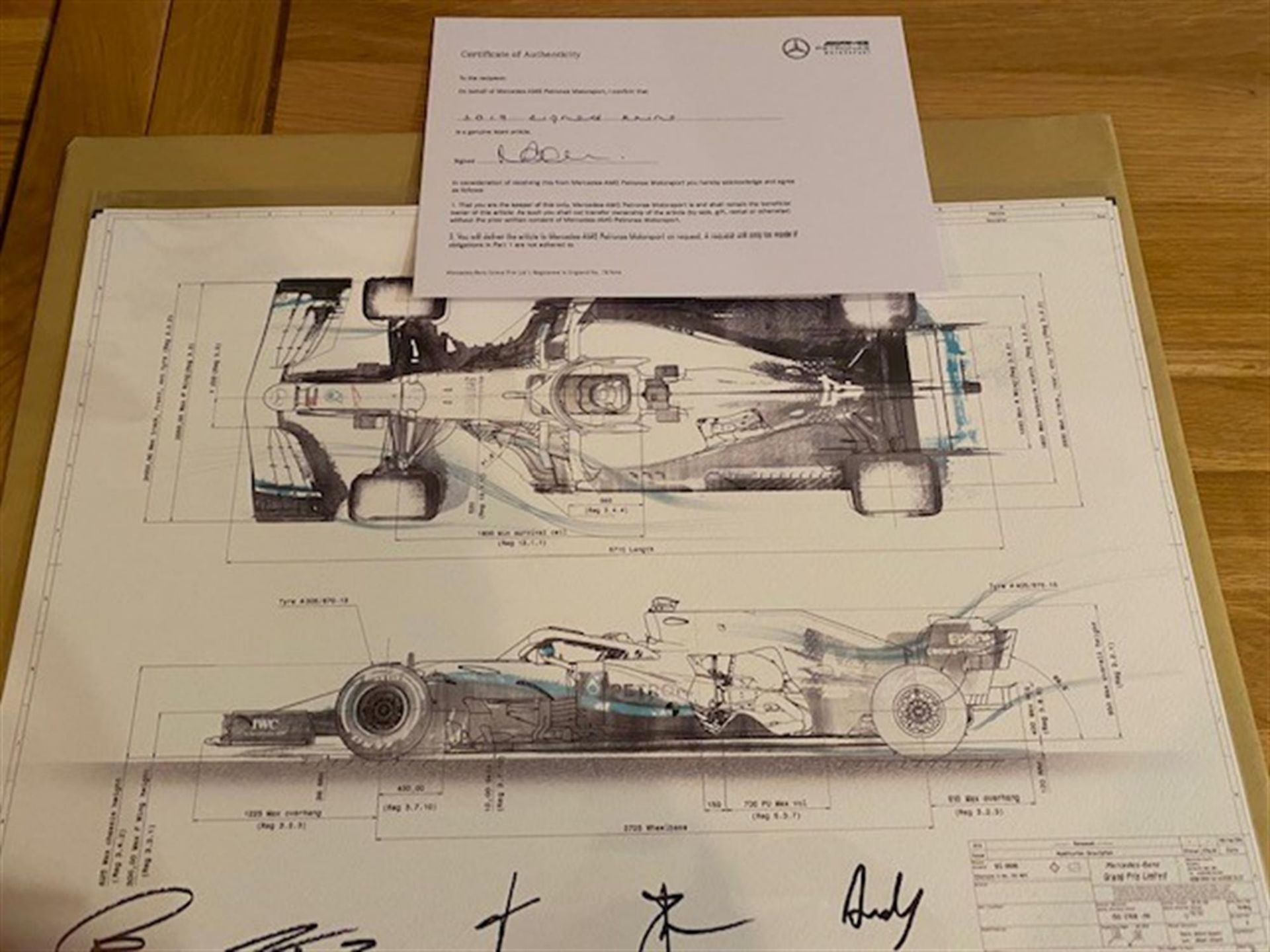Charity Lot: Signed Mercedes Petronas Technical Drawing and '44' Cap - Image 4 of 5