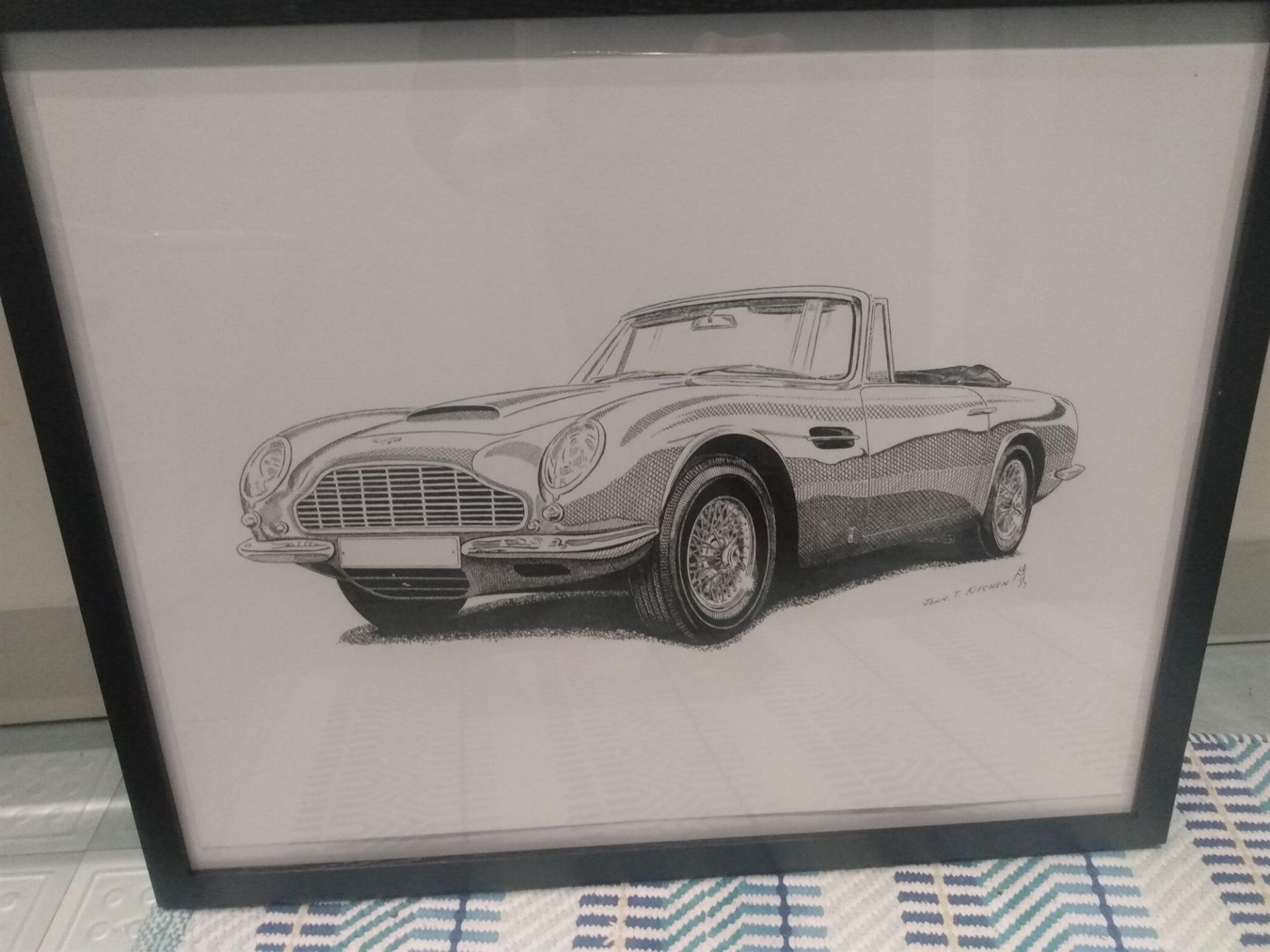 Framed Original Sketch of a DB6 Volante by John T. Kitchen - Image 2 of 3