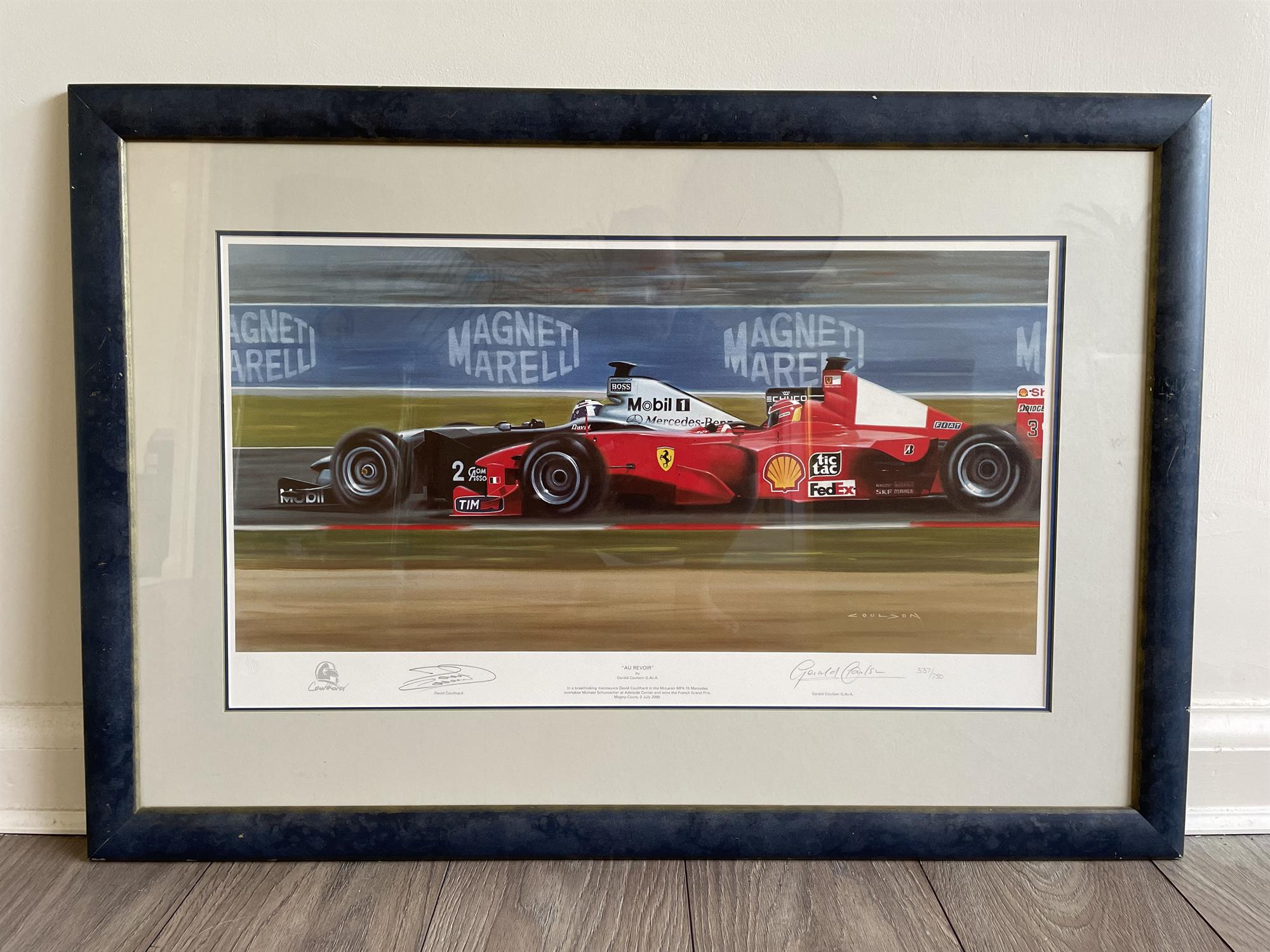 A trio of Damon Hill and David Coulthard Signed Prints - Image 3 of 4