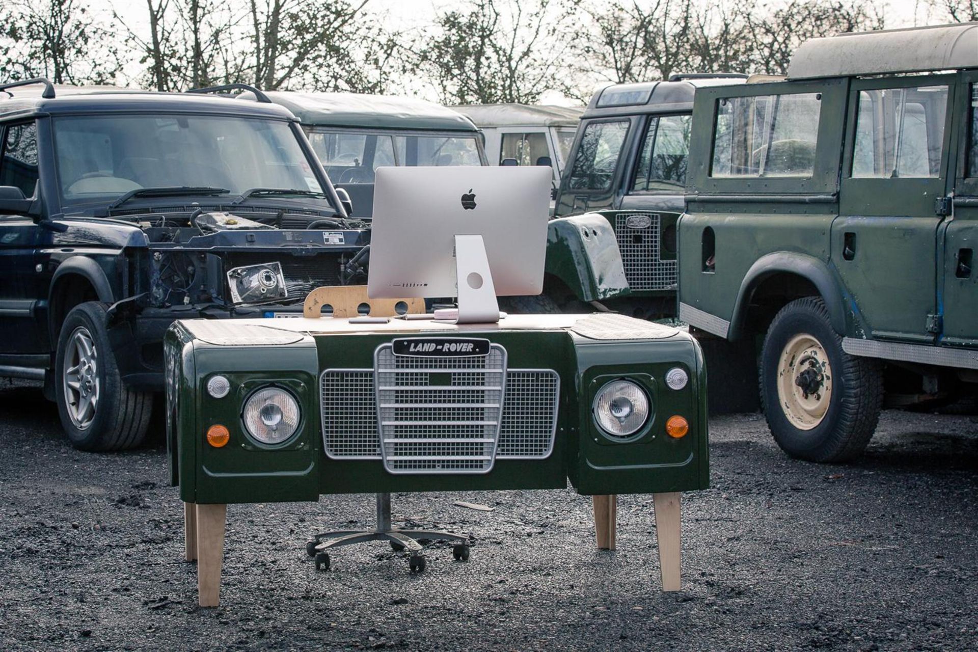 1978 Land Rover Desk in Bronze Green with Tan Leather Desk Surface - Image 3 of 6
