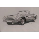 Framed Original Sketch of a DB6 Volante by John T. Kitchen