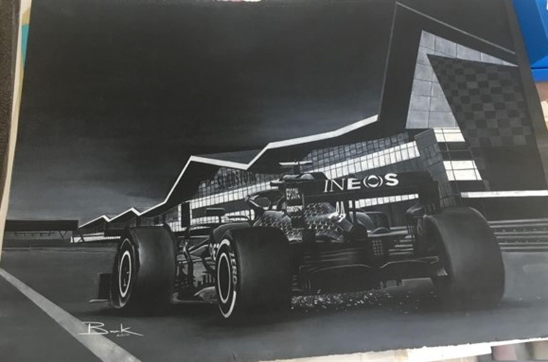 'Lewis Hamilton on the Home Straight' Original Artwork by David Burk - Image 2 of 4