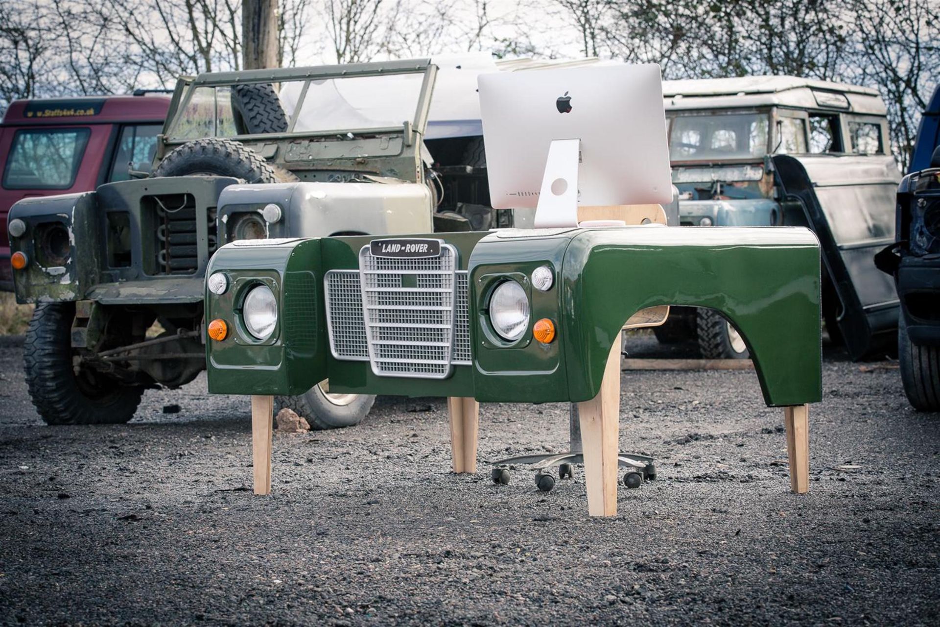 1978 Land Rover Desk in Bronze Green with Tan Leather Desk Surface - Image 5 of 6