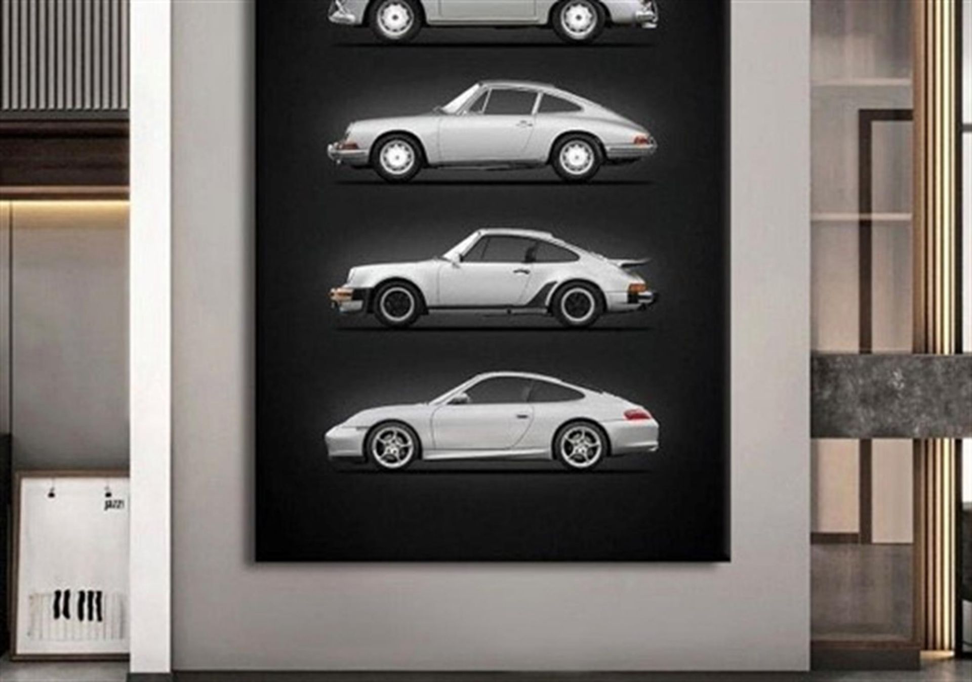 A Large and Impressive 'Evolution of the Porsche 911' Stretch Canvas - Image 4 of 4