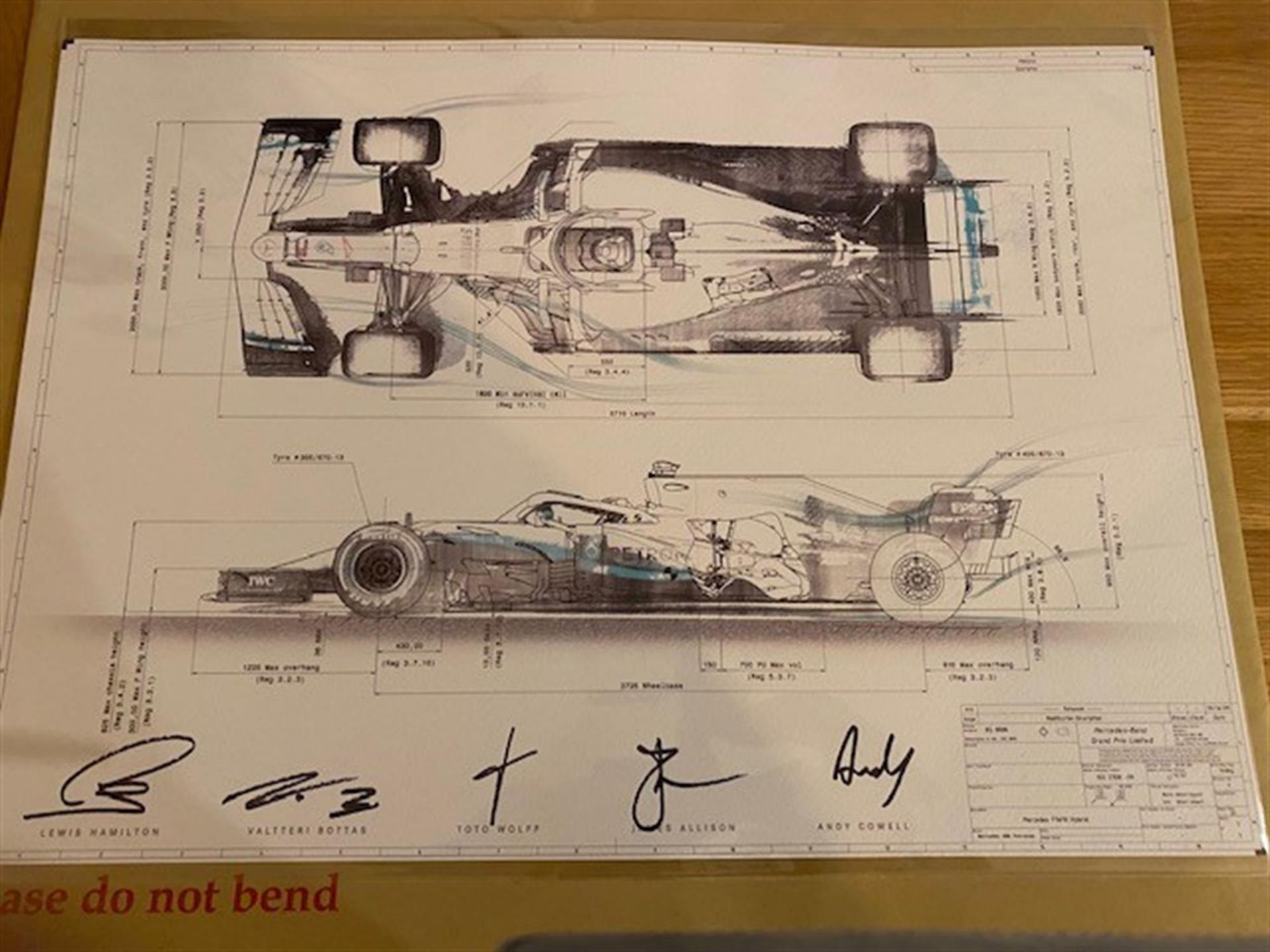 Charity Lot: Signed Mercedes Petronas Technical Drawing and '44' Cap - Image 5 of 5